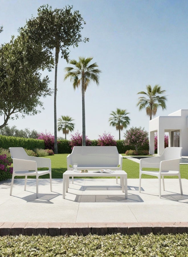 Marcolo 4-Seater Outdoor Sofa Set – White Plastic Seating with Coffee Table, Weather-Resistant Patio & Garden Furniture, UV-Resistant Recyclable Material - Image 1